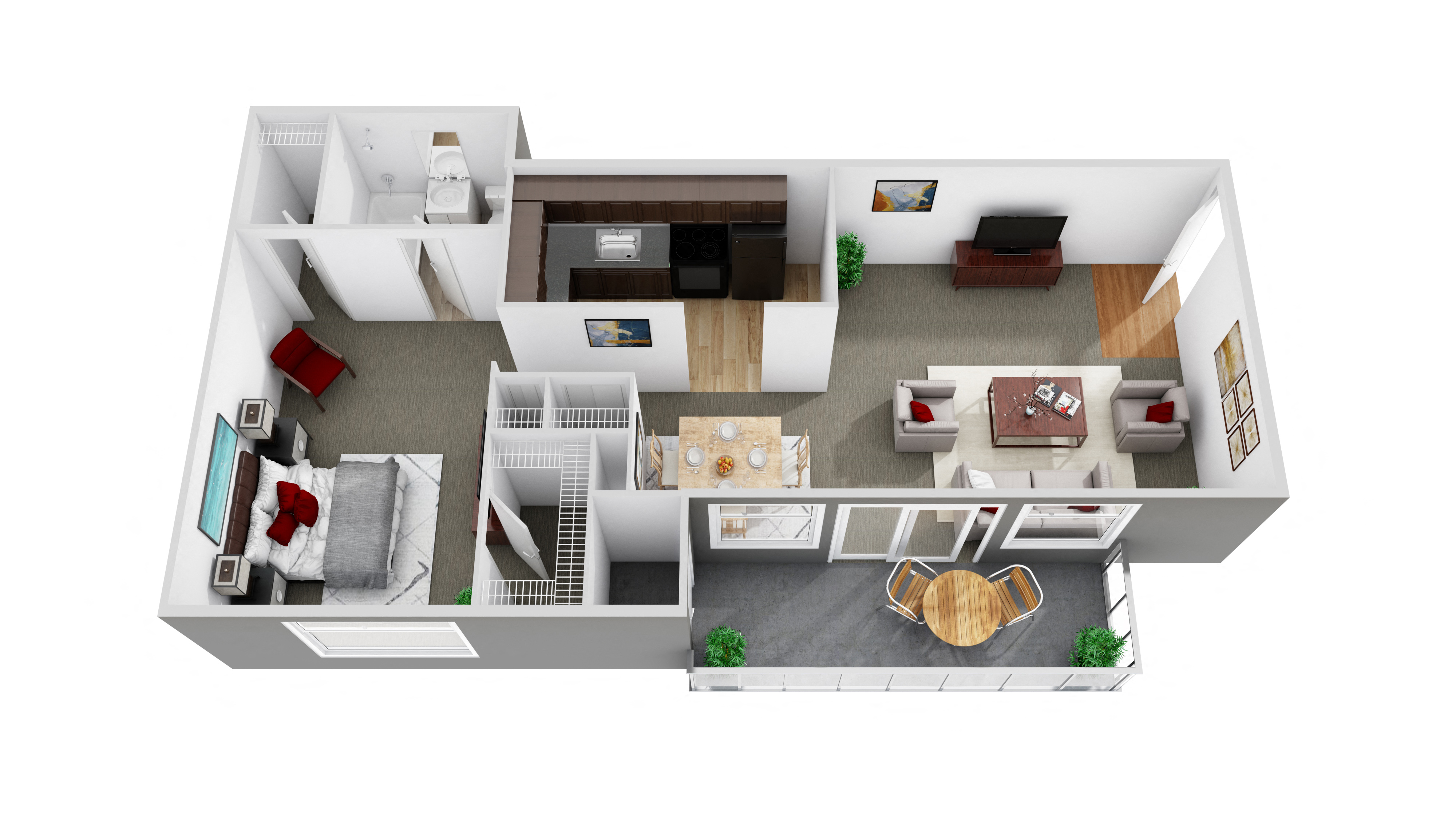 Floor plan for 1 bed, 1 bath, 720 sqft